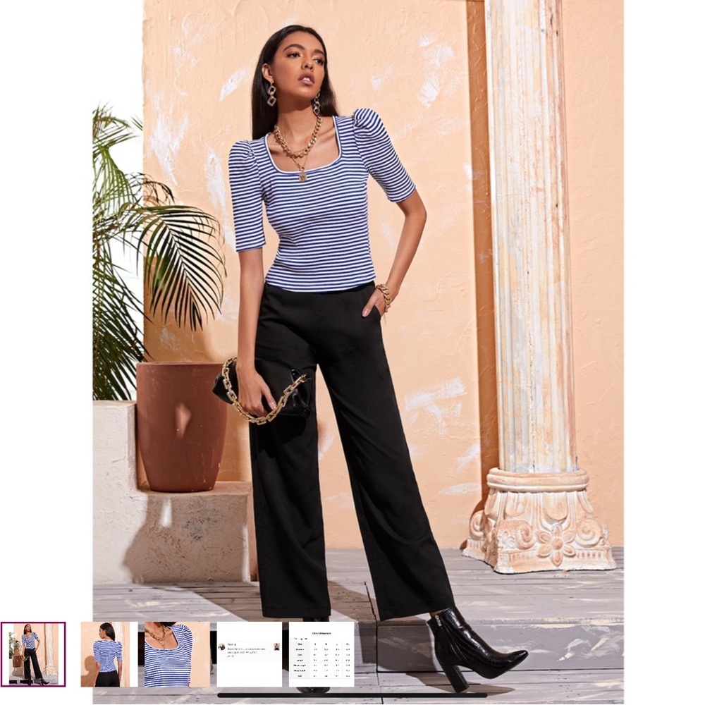 Puff Sleeve Marine Striped Top